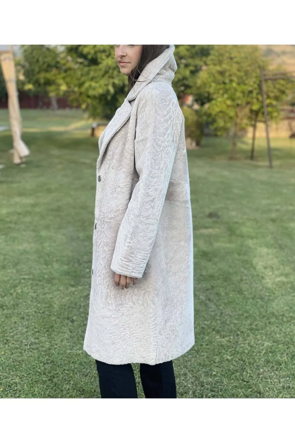 abrigo piel vuelta reversible Medinapiel perla beige negro