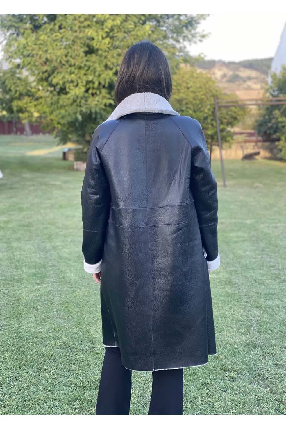 abrigo piel vuelta reversible Medinapiel perla beige negro