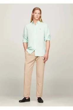 camisa Tommy Hilfiger de lino teñido con pigmentos mw0mw34602 lxz