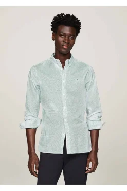 camisa Tommy Hilfiger th flex slim con microestampado mw0mw33762 0h7