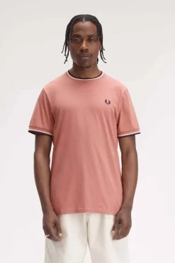 camiseta hombre Fred Perry m1588 y63 rosa crudo azul marino