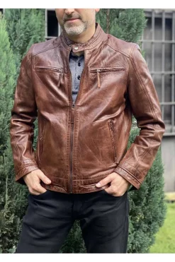 Cazadora cuero MDP biker 2029 walnut