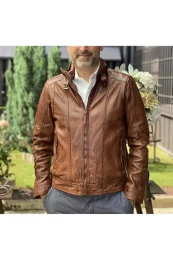 Cazadora cuero MDP biker rock walnut