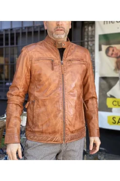 Cazadora cuero MDP biker pr506 tan