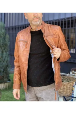 Cazadora cuero MDP biker pr506 tan