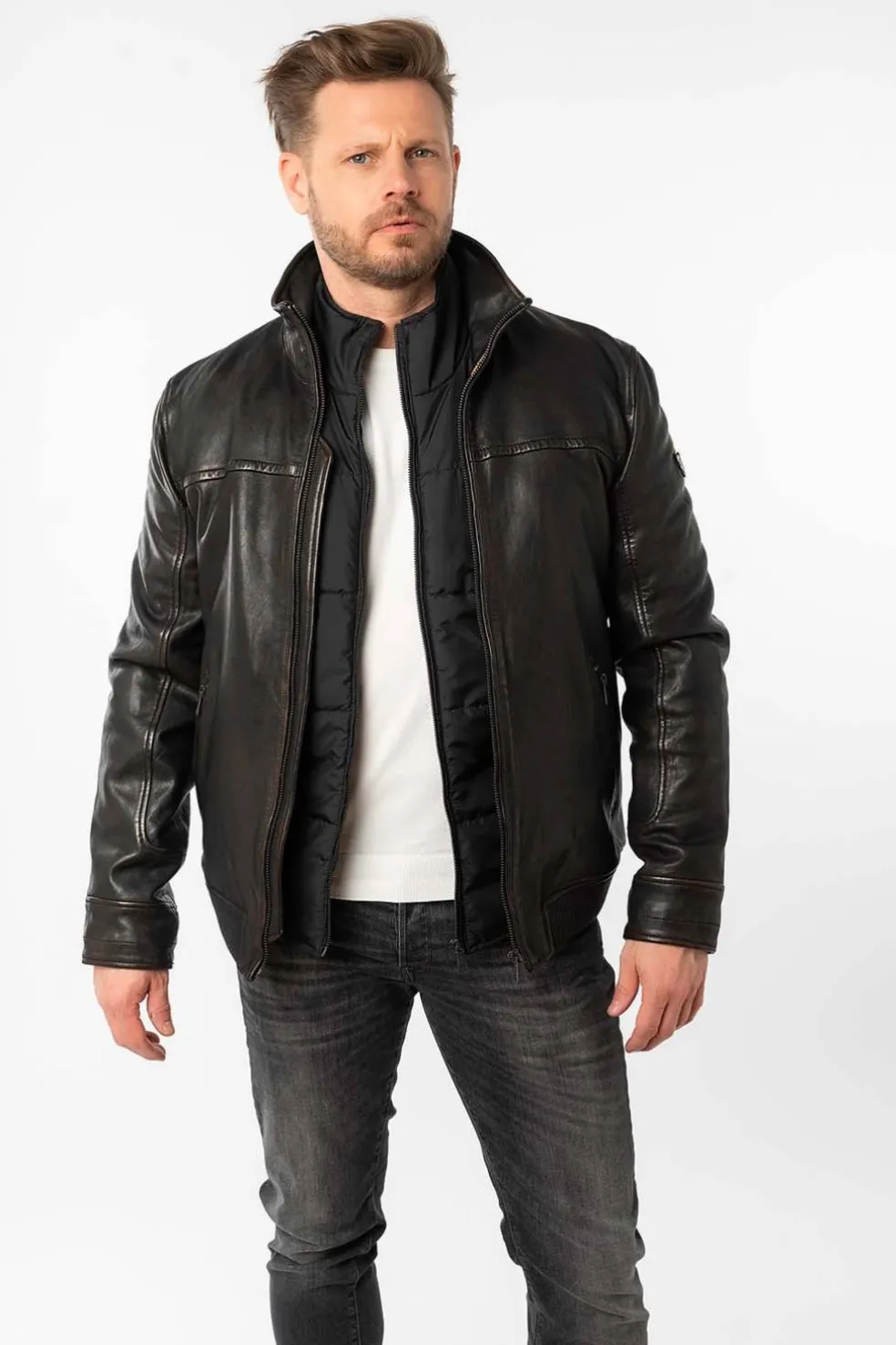 Cazadora de Cuero Hombre Mauritius bromu vintage black 1201 0769