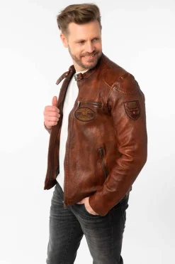 Cazadora de Cuero Hombre Mauritius kendrik 1201 0860 whiskey