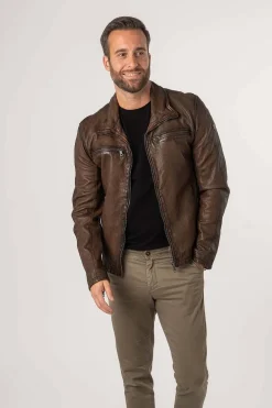 Cazadora de Cuero Hombre Mauritius santiago 1201 0729 antique cogñac