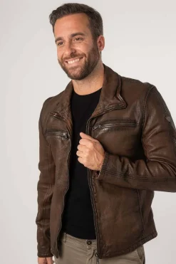 Cazadora de Cuero Hombre Mauritius santiago 1201 0729 antique cogñac