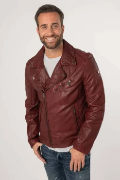 cazadora de cuero hombre Gipsy mauritius kunro dark red 1201 0735