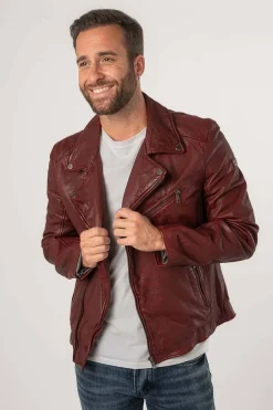 cazadora de cuero hombre Gipsy mauritius kunro dark red 1201 0735