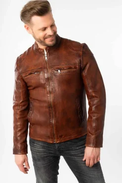 Cazadora de Cuero Hombre Mauritius chopa whiskey