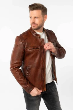 Cazadora de Cuero Hombre Mauritius chopa whiskey