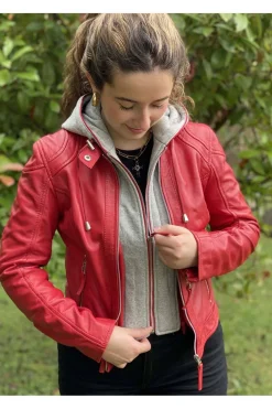 Cazadora de Cuero Mujer MDP CAT 10 Tomato Red