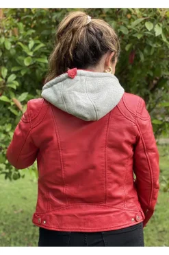 Cazadora de Cuero Mujer MDP CAT 10 Tomato Red