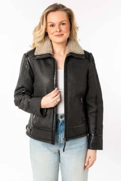 cazadora de Cuero mujer mauritius iske anthracite