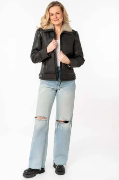 cazadora de Cuero mujer mauritius iske anthracite