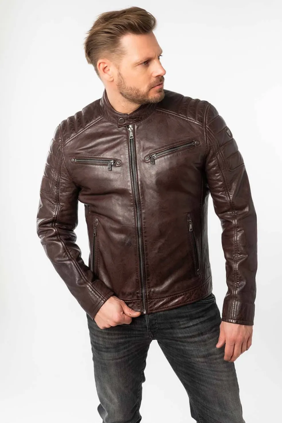 Cazadora de Piel Hombre Gipsy GBDerry 1201 0770 dark oxred