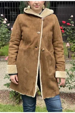 Medinapiel Abrigo piel vuelta con capucha 19009 sandal