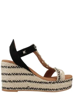 Sandalia Cuña alta Popa yute kleo tachas negro