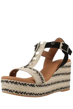 Sandalia Cuña alta Popa yute kleo tachas negro