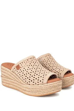 Sandalia cuña baja yute popa arenita picado beige