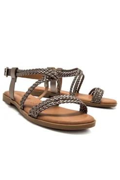 Sandalia Mujer Mustang Maria 54488 C57585 Trenza Metal Plomo