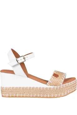 Sandalia Mujer Popa Cuña baja yute arambol galeria blanco con hebilla
