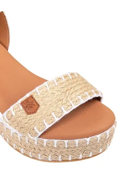 Sandalia Mujer Popa Cuña baja yute arambol galeria blanco con hebilla