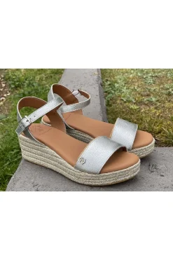 Sandalia Mujer Popa Cuña Zante laminado plata 031