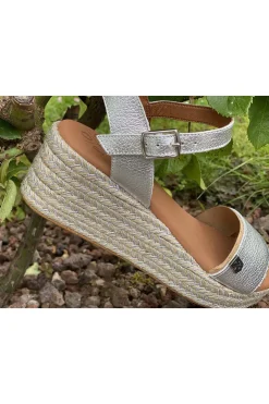 Sandalia Mujer Popa Cuña Zante laminado plata 031