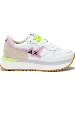 sneakers mujer sun68 z35215 big stargirl spongee logo 0104 bianco rosa